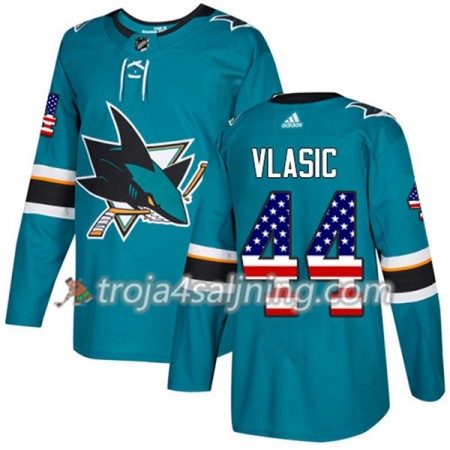 San Jose Sharks tröja Marc-Edouard Vlasic 44 Adidas 2017-2018 Teal USA Flag Fashion Authentic - NHL Tröjor Herr